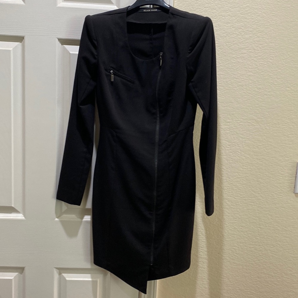 Black Halo Asymmetrical Zip-Front Black Dress